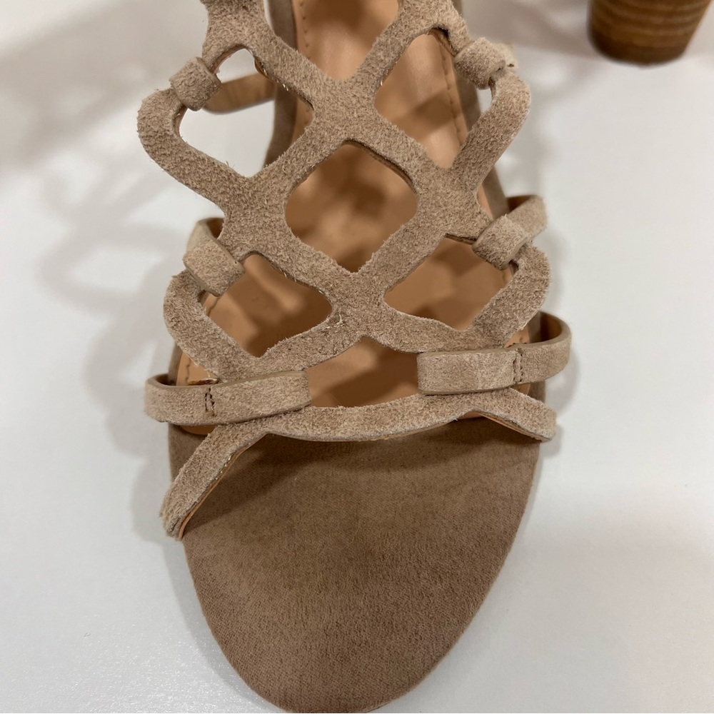 Steve Madden Christina Beige Cut Out Wedge Sandals Leather Ankle Strap, 9 - Picture 8 of 10